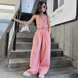 Summer Design Youth Girls Clothes set Sling Tank Top+Versatile Wide Leg Pants 2pcs junior kids suit teen Child Clothing outfits