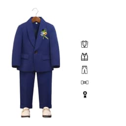 Kids Elegant Blue Suit Set Boys 5Pieces Jacket Vest Pants Bowtie Brooch Formal Wedding Birthday Performance Photograpy Outfit
