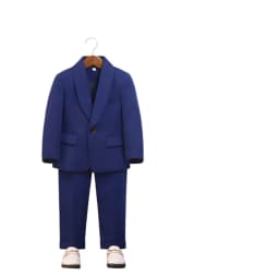 Kids Elegant Blue Suit Set Boys 5Pieces Jacket Vest Pants Bowtie Brooch Formal Wedding Birthday Performance Photograpy Outfit