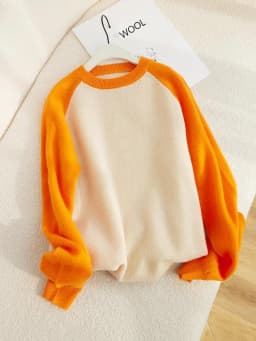 Children's 100% Merino Wool Sweater Boys Girls O-neck Pullover Contrast Sleeves Knitwear Autumn Winter Baby Kids Cashmere Tops