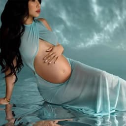 Sky Blue Maternity Dress Photoshoot Sexy Sheer Gowns Comfortable Stretch Mesh Open Front & Back Baby Shower Dresses For Women's