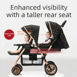 High-view Twin Stroller, Lightweight and Foldable, Can Be Used in Sitting or Reclining Positions, Front and Rear Seating.