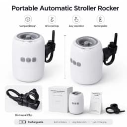 Rechargeable Baby Stroller Rocker with Adjustable Vibration White Noise Bluetooth and Universal Clip for Strollers and Cribs