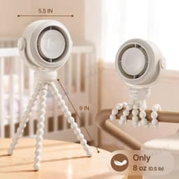 IMBABY Stroller Fan with Flexible Tripod, 5-Speed Quiet Mini Clip Fan, 360° Adjustable Portable USB Rechargeable Fan for Baby
