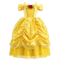 Belle Princess Dress For Girls Halloween Cosplay Costume Children Stage Performance Outfits Kids Yellow Lace Luxury Frocks