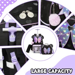 Backpack with Wheels for Girls Rolling Backpack Cute Carry on Backpack Kids Luggage with Lunch Box Pencil Case for Student