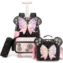 Backpack with Wheels for Girls Rolling Backpack Cute Carry on Backpack Kids Luggage with Lunch Box Pencil Case for Student