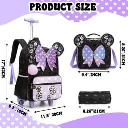 Backpack with Wheels for Girls Rolling Backpack Cute Carry on Backpack Kids Luggage with Lunch Box Pencil Case for Student