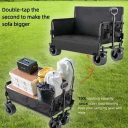 Foldable Camping Wagon Cart Heavy Duty 445LB Capacity All Terrain Wagon Collapsible Garden Cart Portable Outdoor Utility Cart Off-Road Tank Wheels Bench Sofa Wagon for Camping Fishing