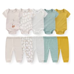 Cartoon Cute Unisex Baby 10-Piece Clothing Set Newborn Boy Girl Short Sleeve Bodysuits + Pants Four Seasons Infant Outfits