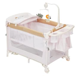 4-in-1 Multifunctional Baby Running Grille & Side bed Play Surface, Integrated Baby cradle, Changing table, Mattress, practical Storage s Bag & revolving game bow-proof playpen for Infants & toddlers