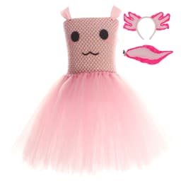 Cute Pink Axolotl Tulle Tutu Dress for Girls, Kids Cartoon Outfit for Stage Shows, Gorgeous Clothing for Halloween and Carnival