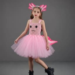 Cute Pink Axolotl Tulle Tutu Dress for Girls, Kids Cartoon Outfit for Stage Shows, Gorgeous Clothing for Halloween and Carnival