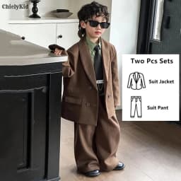 Boys Woollen Loose Blazer Jacket Pants Suits Kids Formal Dress Performance Casual Clothes Sets Child Toddler Party Leisure Suit
