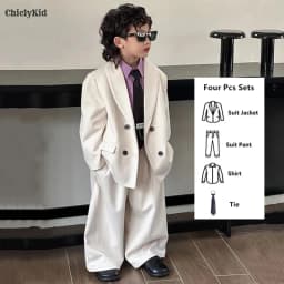 Boys Woollen Loose Blazer Jacket Pants Suits Kids Formal Dress Performance Casual Clothes Sets Child Toddler Party Leisure Suit