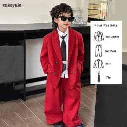 Boys Woollen Loose Blazer Jacket Pants Suits Kids Formal Dress Performance Casual Clothes Sets Child Toddler Party Leisure Suit