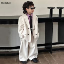 Boys Woollen Loose Blazer Jacket Pants Suits Kids Formal Dress Performance Casual Clothes Sets Child Toddler Party Leisure Suit