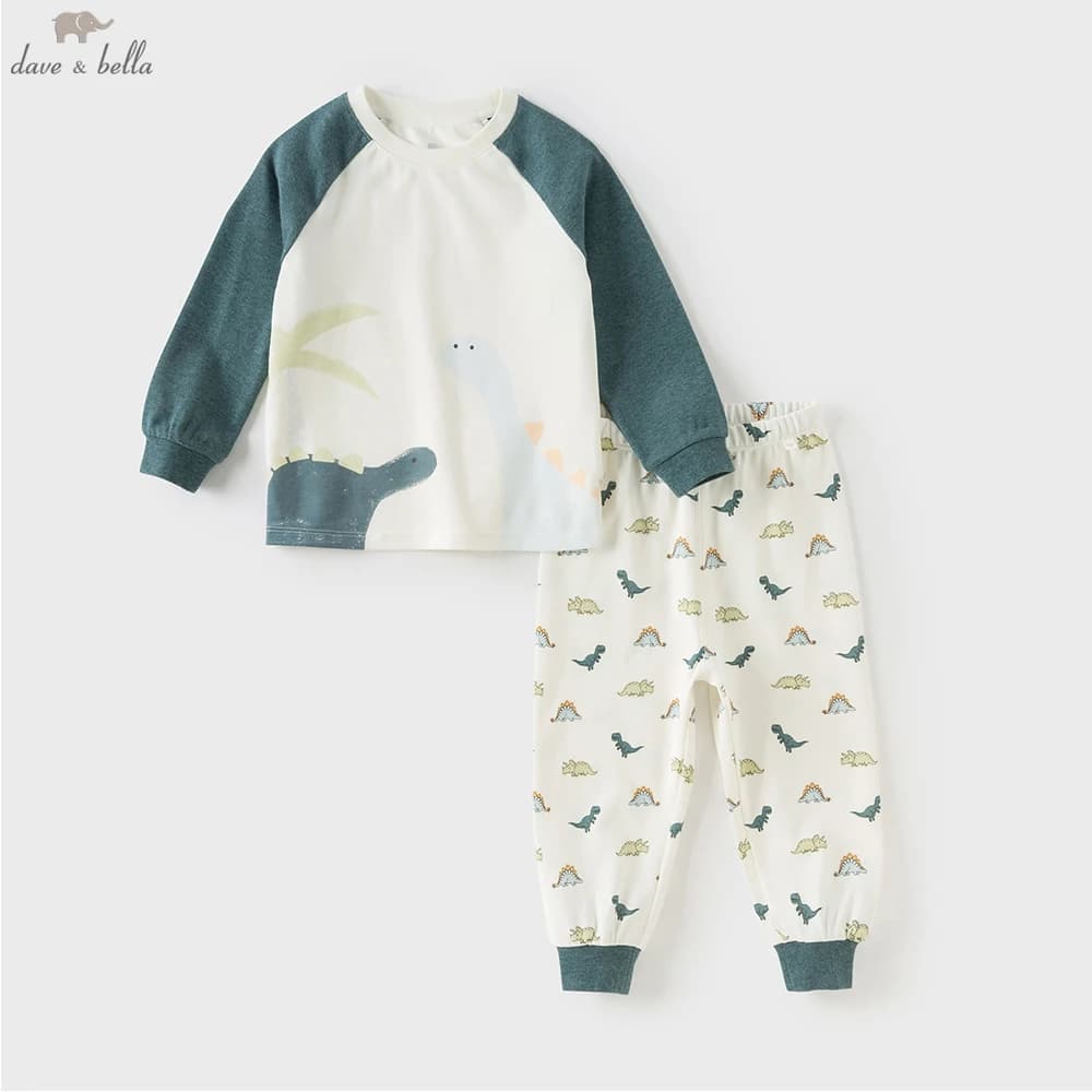 Dave Bella Boys Autumn Winter Pajama Set Children's Cotton Homesuits 2pcs Long Sleeve Top+Pant Home Wear Sets DB4252506