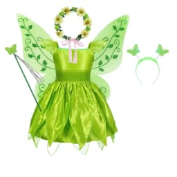 Muababy Tinker Bell Style Fairy Gown for Girls with Glitter Wings Flower Elf Costume Carnival Party Outfit Kids Toddler 2-8Y