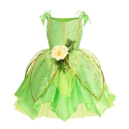 Muababy Tinker Bell Style Fairy Gown for Girls with Glitter Wings Flower Elf Costume Carnival Party Outfit Kids Toddler 2-8Y