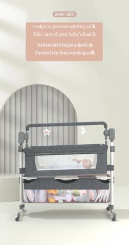 MAGIC ZC Electric 3-in-1 Baby Bedside Crib, Portable Infant Bassinet with 5-Speed Intelligent Rocking, Co-Sleeper Next to Me Bed, Adjustable Height Newborn Nursery Cot with Wheels, Breathable Fabric, Travel & Home Use