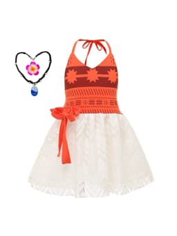 Girls Hawaiian Moana Outfit Set Flower Necklace Kids Beach Holiday Carnival Halloween Tropical Island Cosplay Party Dresses