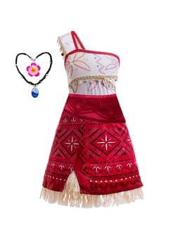 Girls Hawaiian Moana Outfit Set Flower Necklace Kids Beach Holiday Carnival Halloween Tropical Island Cosplay Party Dresses