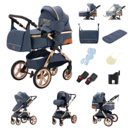 3-in-1 High Seat Adjustable Baby Stroller Package with Infant Safety Car Seat, Summer Cool Air-Permeable Fabric, Ultra-Light Aerospace Aluminum Frame, Collapsible Lightweight Travel Pushchair