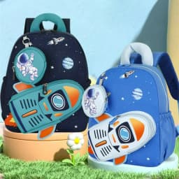 Space Planet Print Toddler Backpack Detachable Small Wallet Cute Astronaut Rocket Pattern Lightweight Schoolbag Casual Daypack