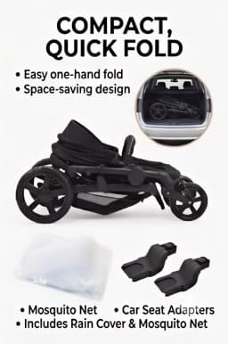 Convertible Baby Pram 3 in 1 Stroller Pushchair Travel System Lightweight High Landscape Design Reversible Seat Comfortable Reclining Backrest Large Sun Canopy Smooth Suspension Wheels for Newborn with 6 Free Gifts