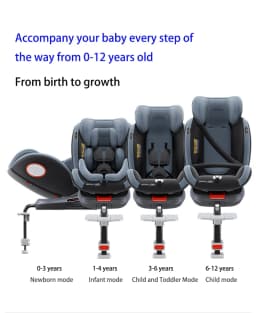 ISOFIX Child Safety Seat with Top Tether Alarm 5-Point Harness and Side Impact Protection I-Size R129 40-150cm Car Seat 360° Swivel Reinforced Shell Adjustable Headrest 4 Recline Positions for Baby Toddler Kids