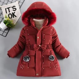 ZOETOPKID Thick Keep Warm Winter Girls Jacket Detachable Hat Plush Collar Hooded Padded Lining Coat for Kids Children Outwear