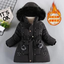 ZOETOPKID Thick Keep Warm Winter Girls Jacket Detachable Hat Plush Collar Hooded Padded Lining Coat for Kids Children Outwear