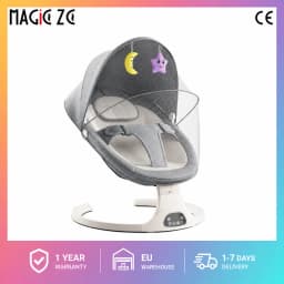 Multifunctional Electric Baby Swing Rocker, Hands-Free Smart Infant Bouncer Chair with Bluetooth Speaker, Remote Control, Auto Timer, Light-Touch Panel & Detachable Mosquito Net Canopy, Comfort Soothing Cradle Seat for Infants