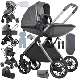 3 in 1 Baby Stroller with Reversible Seat Adjustable Sunshade Storage Basket Foldable Baby Stroller Reversible Baby Pram for Newborn to Toddler with Shock Absorbing Wheels for City Travel Shopping Daily Walks and Family Outings