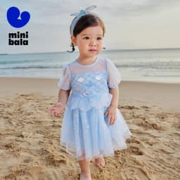 Mini Bala Girls Mermaid Mesh Dress Baby Lightweight Soft Embroidered Sweet Princess Dress