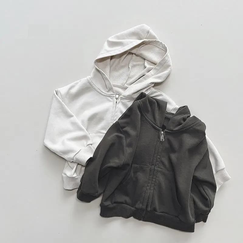 2026 New Spring Children Casual Hooded Jacket Solid Boys Hoodie Cotton Girls Zipper Coat Baby Tops Kids Clothes