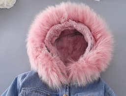 Autumn and Winter Children's Coat Solid Color Plush Thickened Warm Denim Collar Hooded Girl's Coat Warm Baby Clothes