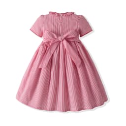 Stripe Frill Collar Kids Girls Dress Smocked Embroider Birthday Party Children Clothing Baby Short Sleeves Dresses For Summer