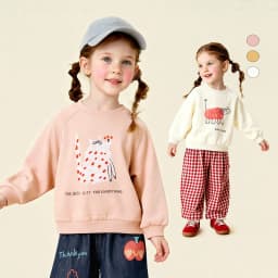 Amila Spring Children's Hoodie Round Neck Solid Color Cartoon Letter Printed Basic Versatile Daily Casual Long Sleeve Top