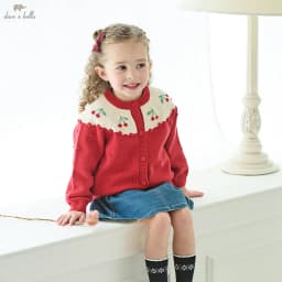 Dave Bella Children's Sweater Cardigan Tops Sweet Cute Autumn Red Knitted Long Sleeve Coat for Girls Baby Outdoor DB3253536