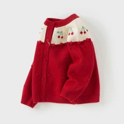 Dave Bella Children's Sweater Cardigan Tops Sweet Cute Autumn Red Knitted Long Sleeve Coat for Girls Baby Outdoor DB3253536
