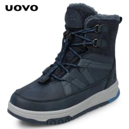 Uovo Winter Kids Boots Black Water-Repellent, Warm Plush Lining, Slip-Resistant Sole, EU 33-40