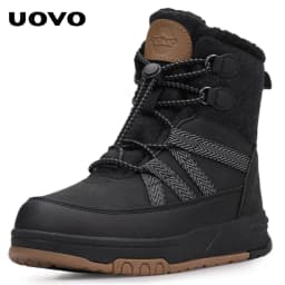 Uovo Winter Kids Boots Black Water-Repellent, Warm Plush Lining, Slip-Resistant Sole, EU 33-40