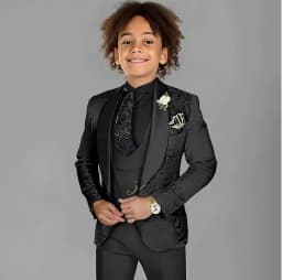 Blue Jacquard Suit For Boy Kid Wedding Tuxedos Formal Wear Birthday Stage Performance Costumes 3PCS Set Blazer Vest Pants Set