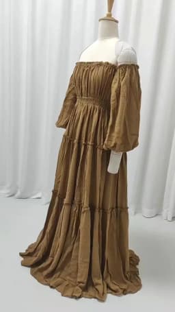 Soft Linen Cotton Off Shoulder Long Sleeved Cake Dress Bohemian Photo Shooting Pregnancy Dress Photography Dress For Women