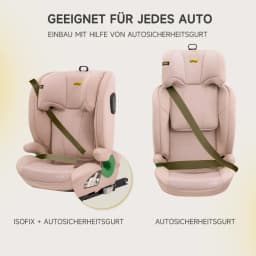 The I-Size R129 Child Car Seat Is Suitable for Children Aged 3.5 To 12 Years (100-150 Cm). It Features An Adjustable Backrest, Headrest, Side Impact Protection, Lightweight Design, and ISOFIX Reclining Function.