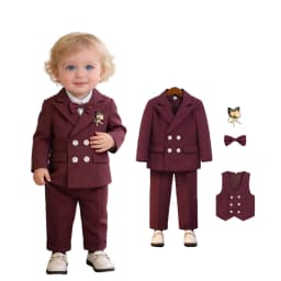 Little Kids Navy Blue 5Pieces Jacket Vest Pants Bowtie Flower Wedding Dress Boys Birthday Gift Suit Children Ceremony Costume