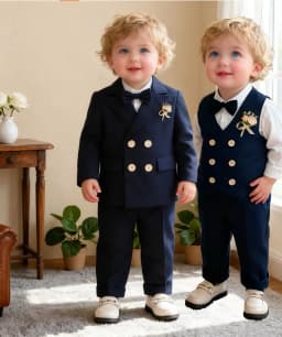 Little Kids Navy Blue 5Pieces Jacket Vest Pants Bowtie Flower Wedding Dress Boys Birthday Gift Suit Children Ceremony Costume