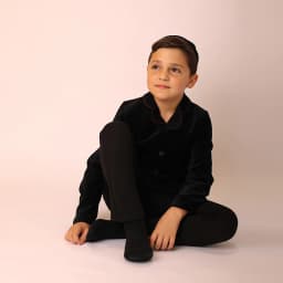 Kids Velour Clothing Set Fall/Winter Collection Black/Navy Boy And Girl Outfit with Contrast Ribbons Edges Family Matching Dress